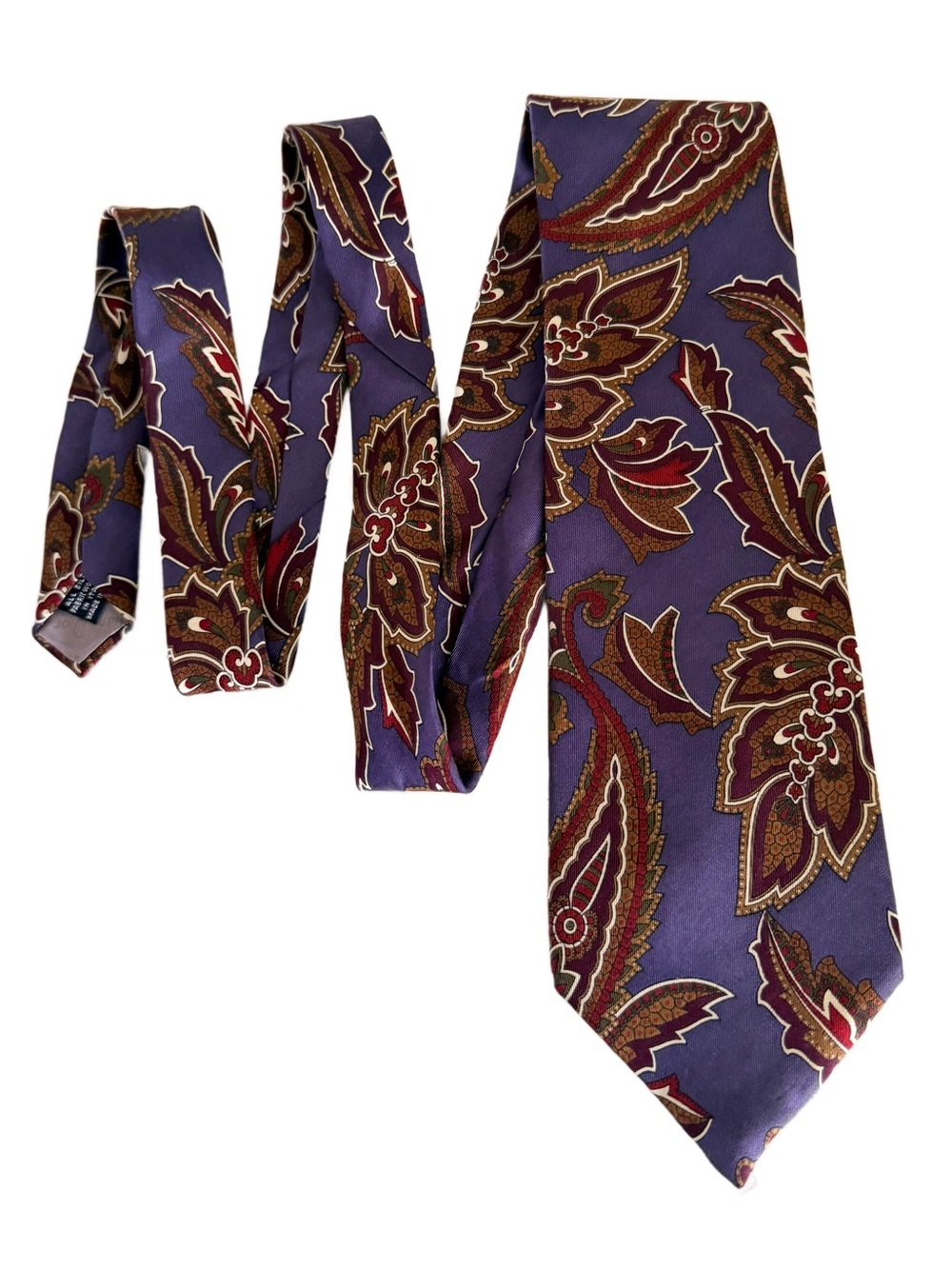 VTG Christian Dior Monsieur Silk Paisley Floral Tie Purple Jewel Tone Fall Color